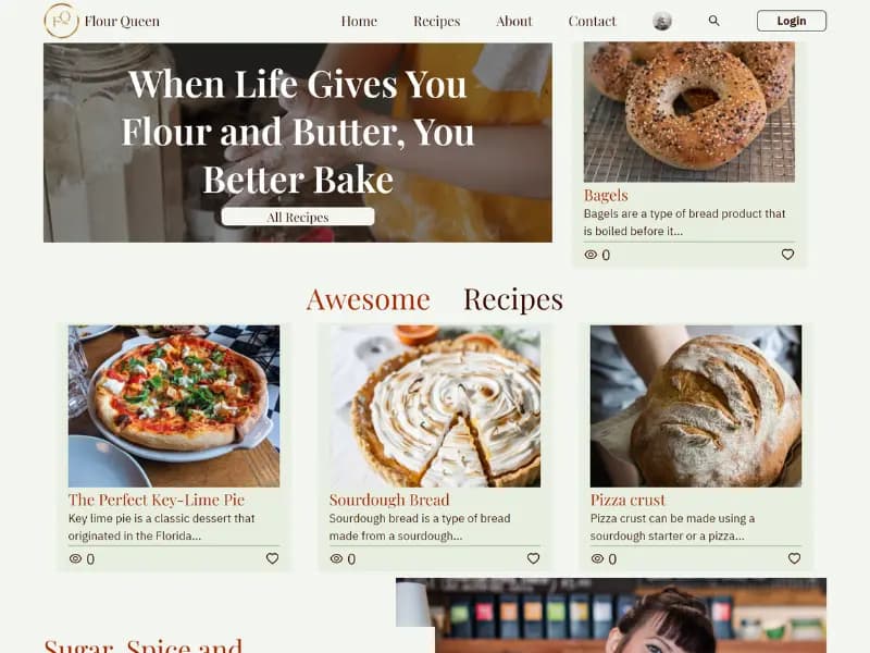 A screenshot of the Flour Queen project website