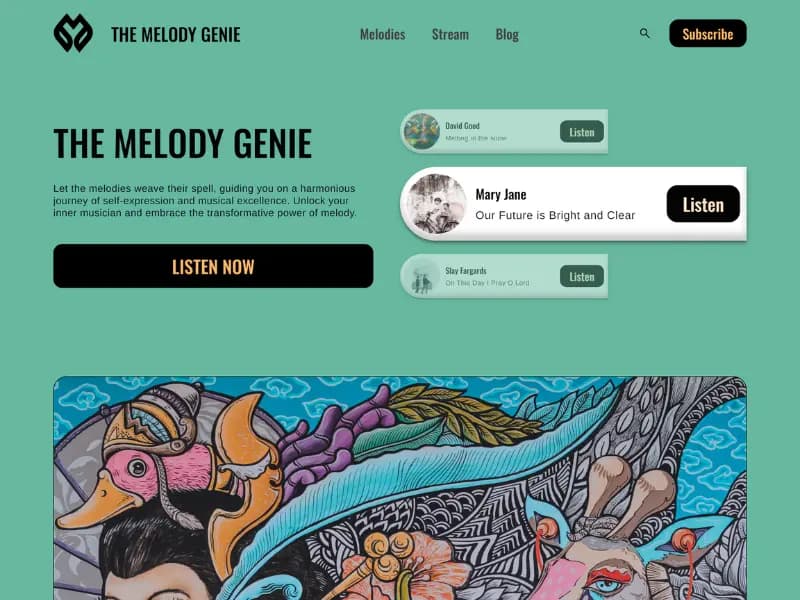 A screenshot of the Melody Genie project website